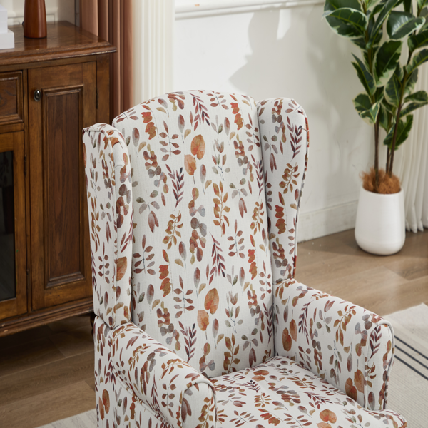 Modern Accent Chair with Retro Wood Legs, Comfy Upholstered Armchair, Floral Design Single Sofa Chair for Living Room Bedroom Office - Floral Yellow-9