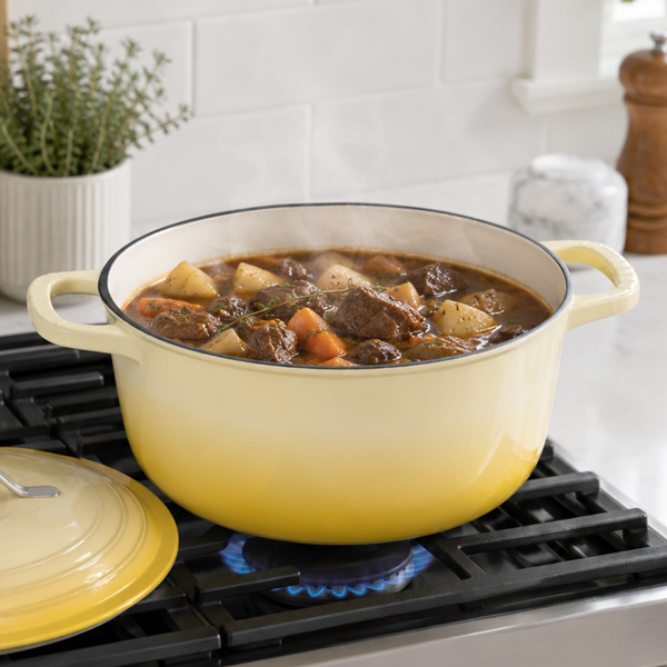 不锈钢手柄 5QT 4.7L 圆形 珐琅锅 黄色渐变 含手套 隔热垫-9