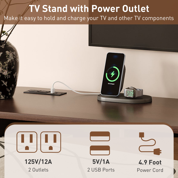 70 Inch Mid Century Modern TV Stand, TV Stand for 80 Inch TV, TV Stand with Tambour Doors, Drawers and Power Outlet, TV Consoles for Living Room, Bedroom-5