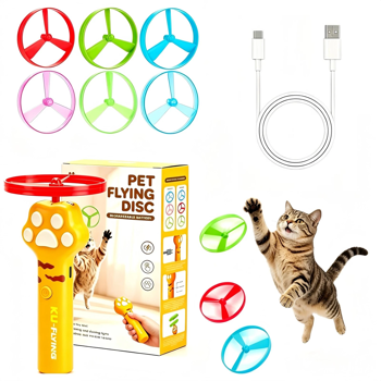可充电猫咪飞盘发射器 互动式抓猫飞盘玩具，含10个飞盘，猫咪玩具宠物玩具 (美国站点包邮物流发USPS/DHL/Fedex/UPS，不接受指定物流，TK/TEMU仅自提)