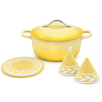 不锈钢手柄 5QT 4.7L 圆形 珐琅锅 黄色渐变 含手套 隔热垫