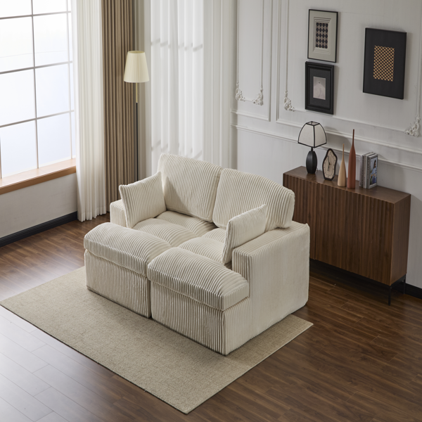 Double Chaise Lounge Chair Indoor,Oversized Upholstered Sleeper Cloud Couch,Deep Seat Luxury Sofa Bed,Sectional Sofa Chaise Love-seat,Corduroy Reading Chair for Living Room,No Assembly Required,White-7