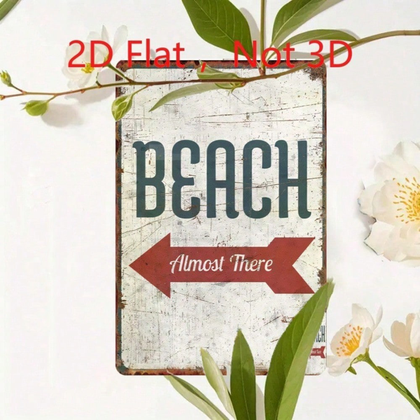 CIFbuy 复古海滩“就快到了”箭头铁皮装饰牌 8x12，做旧风格金属装饰（TikTok, temu 自提物流）-2