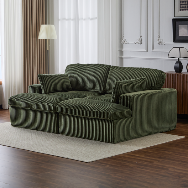 Double Chaise Lounge Chair Indoor,Oversized Upholstered Sleeper Cloud Couch,Deep Seat Luxury Sofa Bed,Sectional Sofa Chaise Love-seat,Corduroy Reading Chair for Living Room,No Assembly Required,Green-1