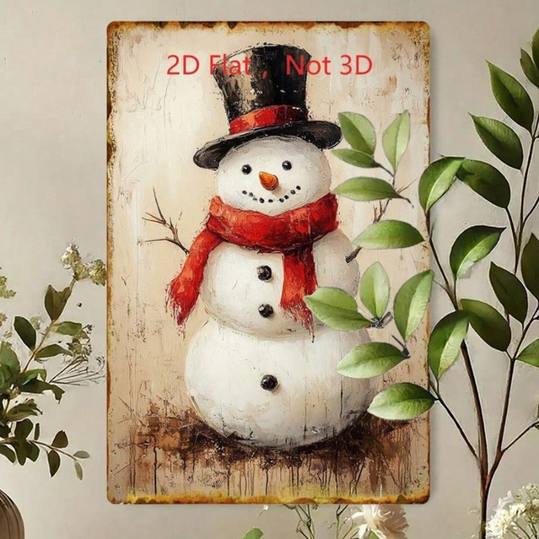 CIFbuy 复古油画风格圣诞雪人铁皮装饰牌，怀旧艺术风 8x12 英寸（TikTok, temu 自提物流）-3