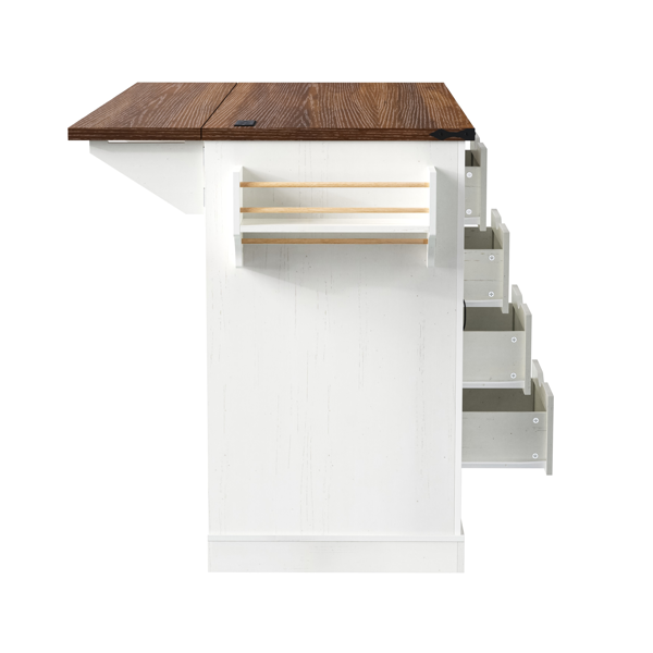 K&K 72" Farmhouse Kitchen Island with Fridge Storage Space & Power Outlet, Rolling Coffee Bar Cabinet on Wheels with 4 Drawers, Sliding Barn Door, Glass Holder, Drop Leaf, Island Kitchen Table, White-38
