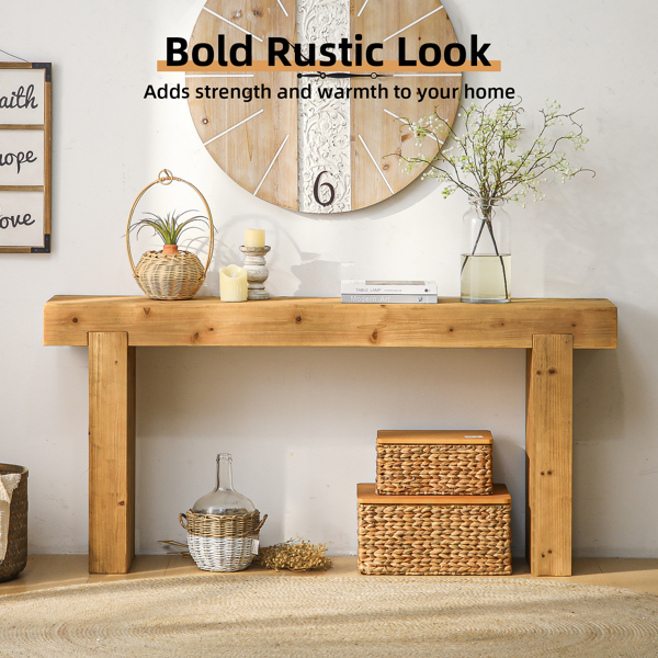 63" Solid Wood Console Table – Rustic Farmhouse Sofa Table for Entryway, Hallway, or Behind Couch, Narrow Rectangular Design-5