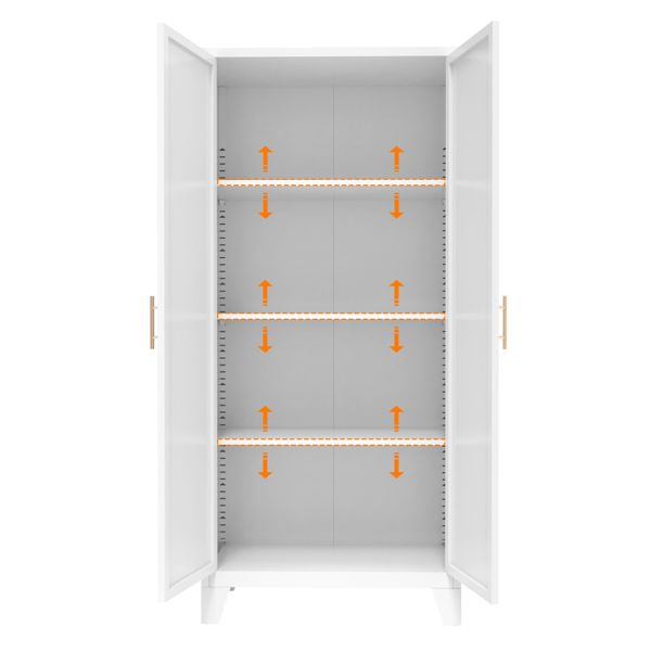 61'' 2 Shapely Doors Cabinet, Metal Storage Cabinet with Doors and Adjustable Shelves, for Bedroom, Living Room(White)-4