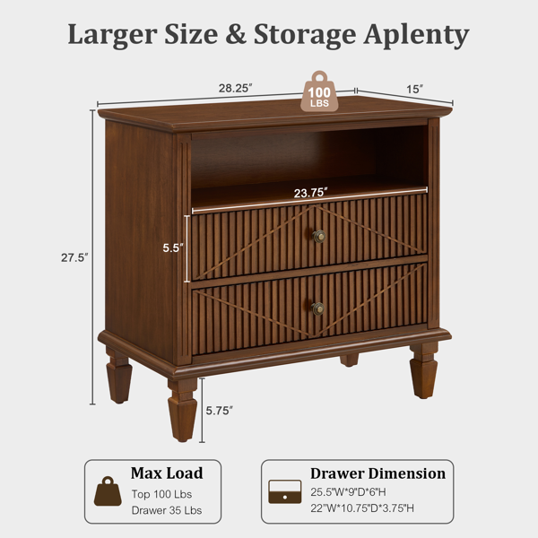 Farmhouse Nightstand with Charging Station, 2-Drawer Engineered Wood Storage Cabinet, Bedside Table for Bedroom-7