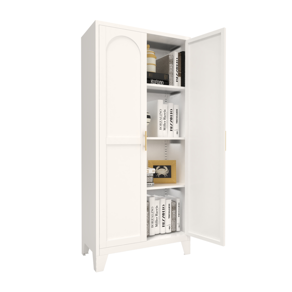 61'' 2 Shapely Doors Cabinet, Metal Storage Cabinet with Doors and Adjustable Shelves, for Bedroom, Living Room(White)-12