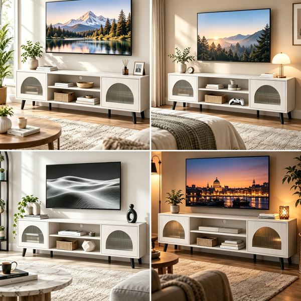 白色 浮雕刨花板贴三胺 160*35*47cm 带玻璃双柜门 RGB 电视柜-6