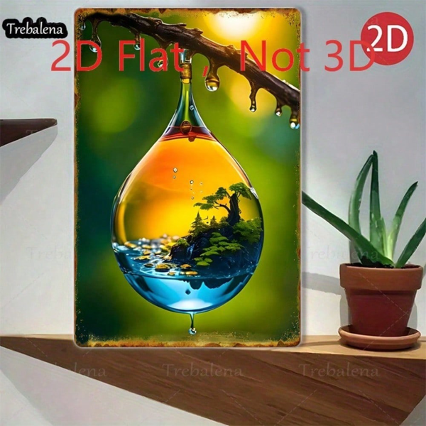 CIFbuy 20x30厘米 复古铝制铁皮招牌 超现实微景观水滴壁饰（TikTok, temu 自提物流）-4