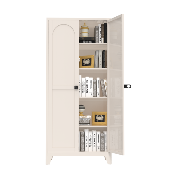 71'' 2 Shapely Door Cabinet With Lock, Metal Storage Cabinet with Doors and Adjustable Shelves, for Kitchen, Bedroom, Living Room(Beige)-23