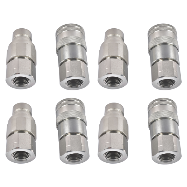 液压快速接头 4 Sets 1/2" Flat Face Hydraulic Coupler Quick Connect Fit for Bobcat 16028-8