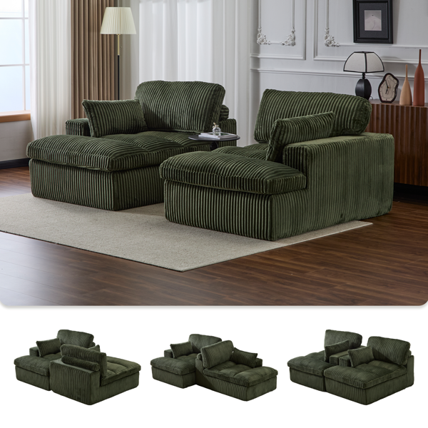 Double Chaise Lounge Chair Indoor,Oversized Upholstered Sleeper Cloud Couch,Deep Seat Luxury Sofa Bed,Sectional Sofa Chaise Love-seat,Corduroy Reading Chair for Living Room,No Assembly Required,Green-18