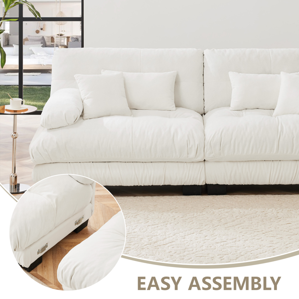 Cloud Couch 2 Seater Sofa for Living Room, Chenille 2 - Seat sofa with 2 Lumbar pillows and 2 throw pillows,Chenille White-7