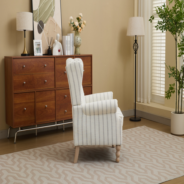 Modern Accent Chair with Retro Wood Legs, Comfy Upholstered Armchair, Floral Design Single Sofa Chair for Living Room Bedroom Office - Stripe-3