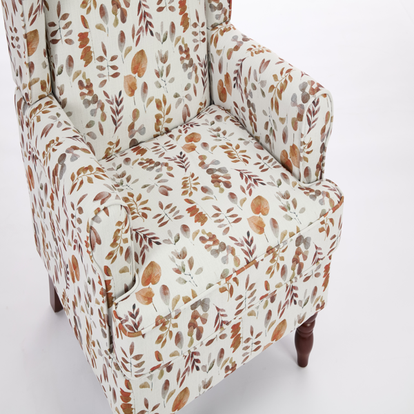 Modern Accent Chair with Retro Wood Legs, Comfy Upholstered Armchair, Floral Design Single Sofa Chair for Living Room Bedroom Office - Floral Yellow-18