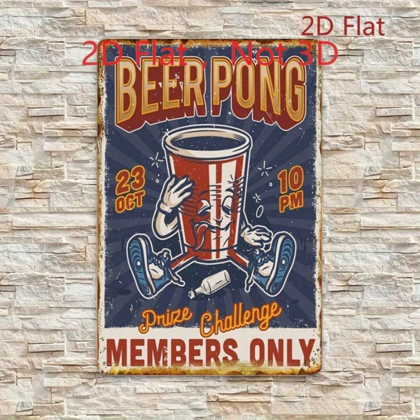 CIFbuy 复古啤酒乒乓球铁皮招牌 复古酒吧酒馆墙面装饰，8x12英寸 铝制游戏室用（TikTok, temu 自提物流）-1
