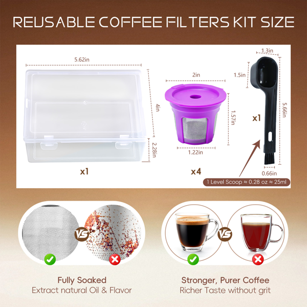 可重复使用咖啡胶囊 4 件装，可重复填充单杯滤网，不锈钢网，兼容 Keurig 咖啡机（非ebay认证仓）-7