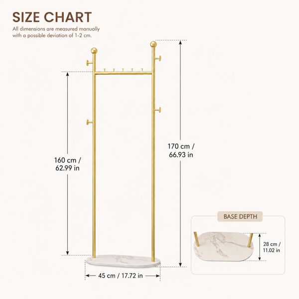 Clothing Rack, Golden Metal Freestanding Heavy Duty Clothes Rack with Marble Pattern Sintered Stone Base, Multipurpose Garment Hanger for Bedroom, Hat, Scarf, Jacket-5
