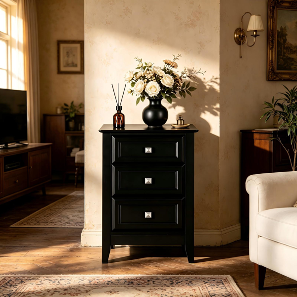 （AM禁售）3抽屉方形拉手床头柜 密度板喷漆抽屉柜 40*40*60cm 黑色-2
