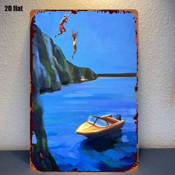 CIFbuy 1件悬崖跳水与小船墙饰，复古航海风画作，8x12英寸装饰品（TikTok, temu 自提物流）-2