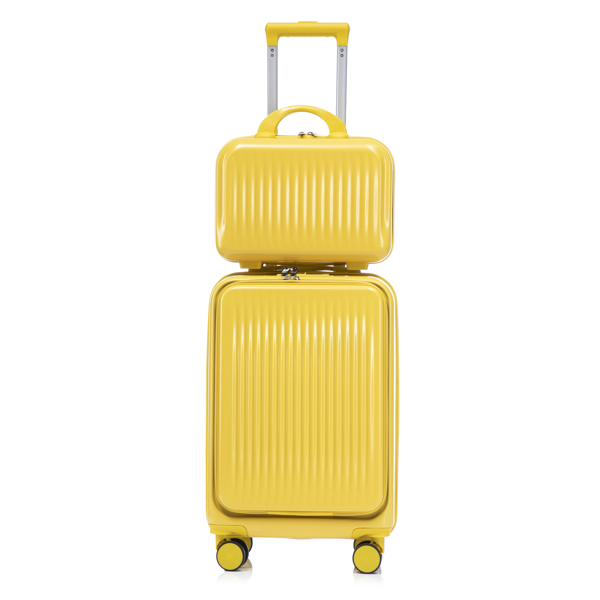 14"/20" 2 pcs/set in ABS Spinner Wheel Luggage, with Combination Lock and Front Opening Design, 14" Cosmetic Case (Yellow)-21