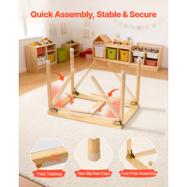 可折叠木质儿童感官桌，双面面板儿童活动桌，搭配收纳盒 + 防滑脚垫，适用于沙水游戏、绘画、学习、用餐-6