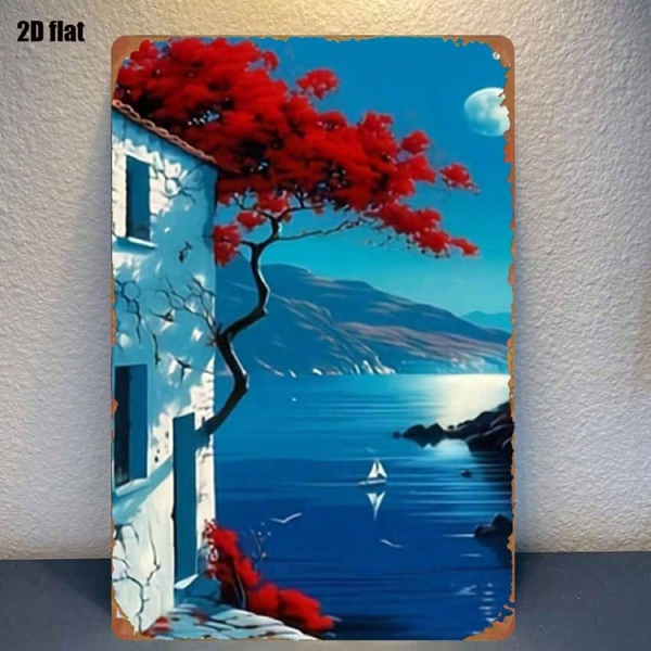 CIFbuy 1件 地中海风格画作，日落红树白屋 海滨墙饰（TikTok, temu 自提物流）-8
