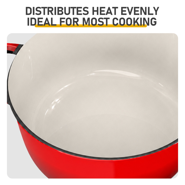 不锈钢手柄 7.5QT 7.1L 圆形 珐琅锅 红色渐变 含手套 隔热垫-11