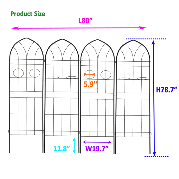 4 Pack Metal Garden Trellis 78.7" x 19.7" Rustproof Trellis for Climbing Plants Outdoor Flower Support Black-2