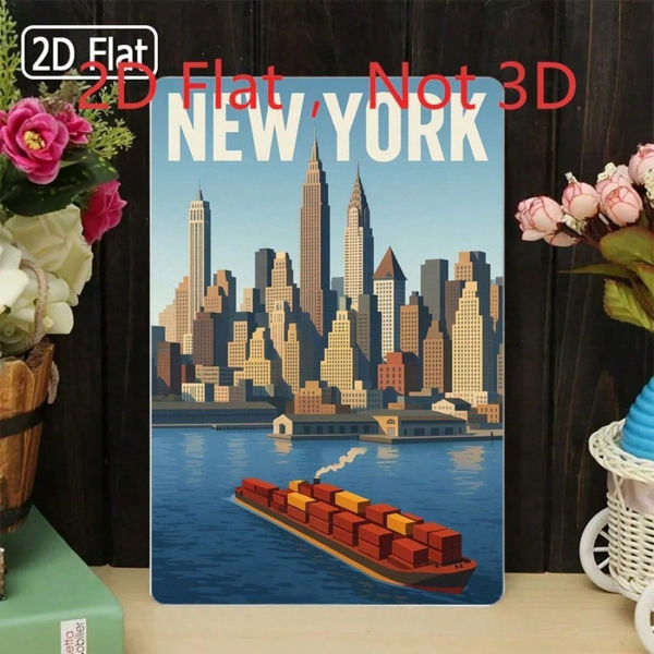 CIFbuy 复古纽约天际线铁皮装饰画，经典城市风光铝制壁饰 20x30厘米（TikTok, temu 自提物流）-5