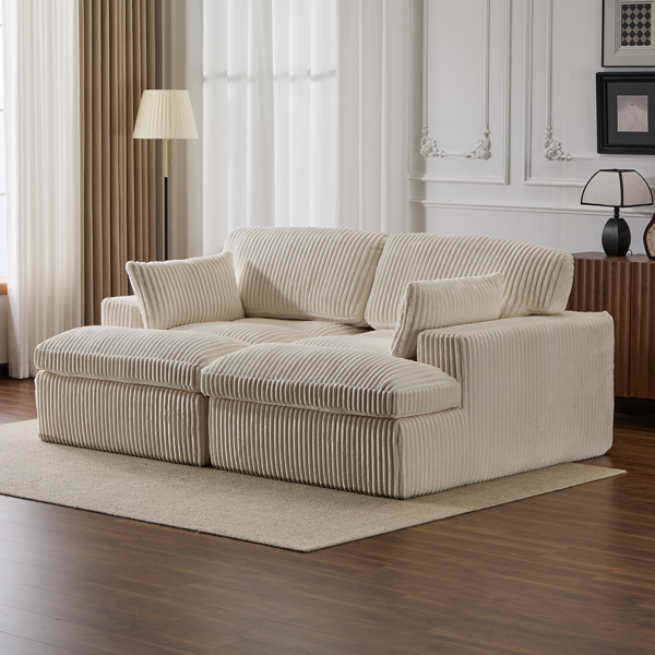 Double Chaise Lounge Chair Indoor,Oversized Upholstered Sleeper Cloud Couch,Deep Seat Luxury Sofa Bed,Sectional Sofa Chaise Love-seat,Corduroy Reading Chair for Living Room,No Assembly Required,White-1