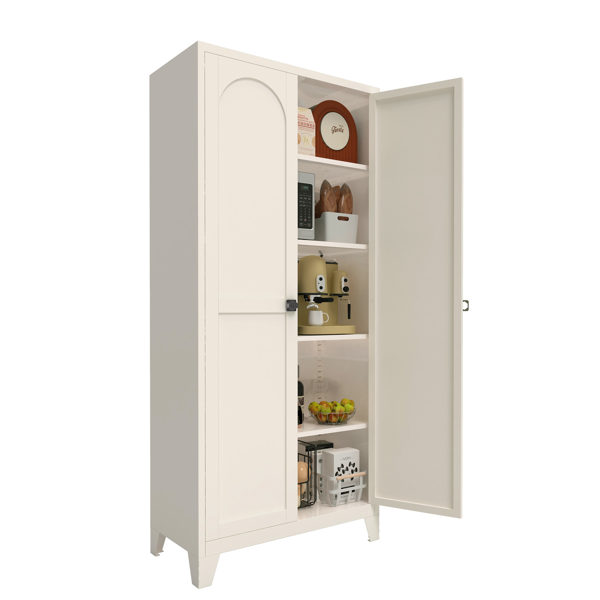 71'' 2 Shapely Door Cabinet With Lock, Metal Storage Cabinet with Doors and Adjustable Shelves, for Kitchen, Bedroom, Living Room(Beige)-21