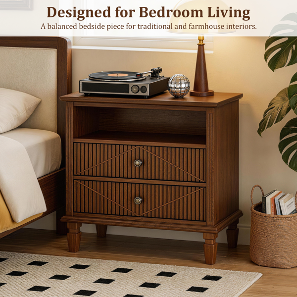 Farmhouse Nightstand with Charging Station, 2-Drawer Engineered Wood Storage Cabinet, Bedside Table for Bedroom-2