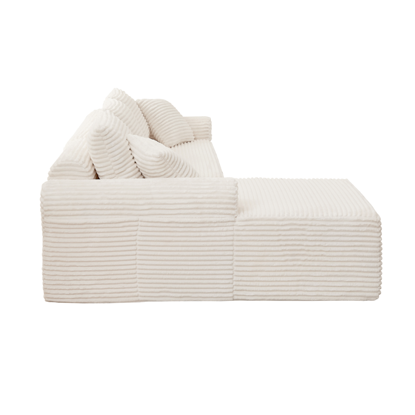 Full-Compression Chaise Lounge Set – Modular Corduroy Sectional with Arched Armrests, Non-Slip Base, Includes 3 Back Cushions & 2 Throw Pillows,Right chaise longue sofa-9