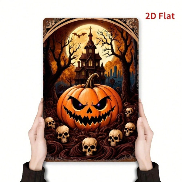 CIFbuy 杰克灯金属装饰牌 锡制彩绘 复古乡村风万圣节艺术 8x12英寸（TikTok, temu 自提物流）-6