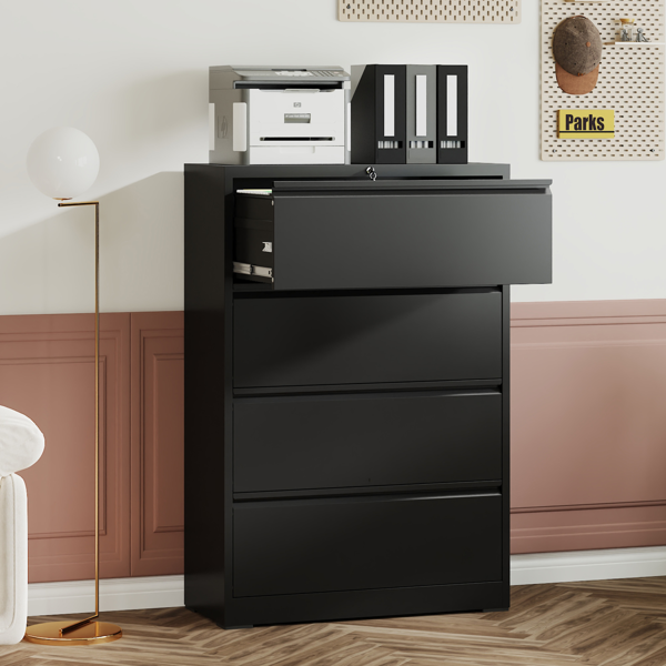 4 Drawer Lateral File Cabinet, Heavy Duty Metal Filing Cabinet, 35.4 Inch Wide Locking File Cabinet for Home Office, Space-Saving Vertical Storage with Anti-Tip Interlock, for Letter/Legal/A4 Files-2