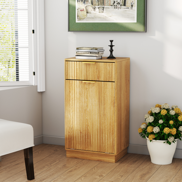 10-Gallon Woodgrain Tilt-Out Trash Can Cabinet with Wave-Textured Drawer & Pull-Out Bin - Multipurpose Kitchen/Bath Organizer in Oak Finish-8