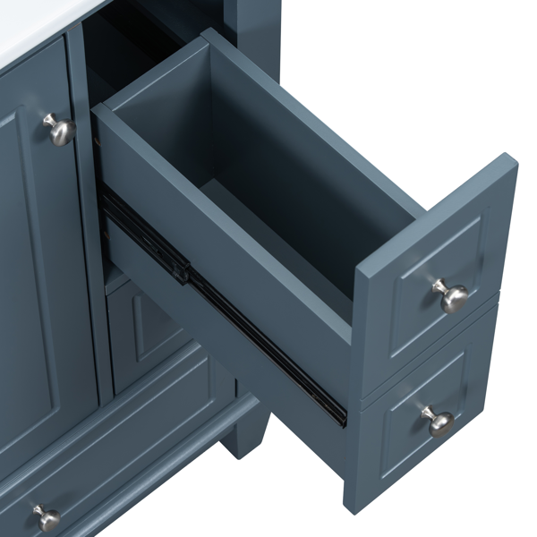 24" Bathroom Vanity with Sink and Drawers, Gray Blue Freestanding Vanity Cabinet with Ceramic Top and Storage Shelves, MDF and Solid Wood Base, Modern Sink Cabinet for Small Bathrooms-8