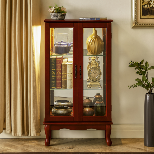 Curio Cabinet Lighted Curio Diapaly Cabinet with Adjustable Shelves and Mirrored Back Panel, Tempered Glass Doors (Cherry, 3 Tier), (E26 light bulb not included)-1