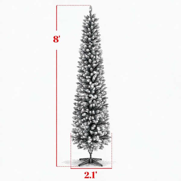 8英尺细长的圣诞树植绒绿白色双色LED铅笔树，具有11种远程模式-2
