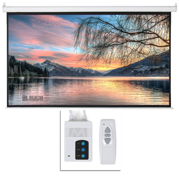英规 220V 100” 100in 16:9比例电动带遥控带挂钩和膨胀螺丝 白色 电动幕布-9