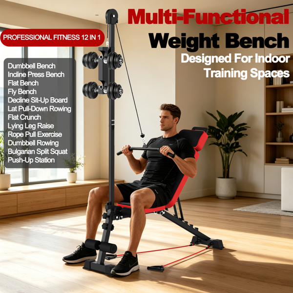 Multi-Functional Weight Bench with Pulley System and Adjustable Backrest-5