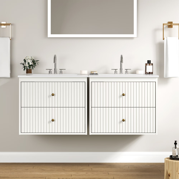 24'' Bathroom Vanity with Sink Set, Floating Bathroom Storage Cabinet with Doors and Drawers, Modern Vanity Sink Cabinet Wall Mount with Painted Surface, White-10