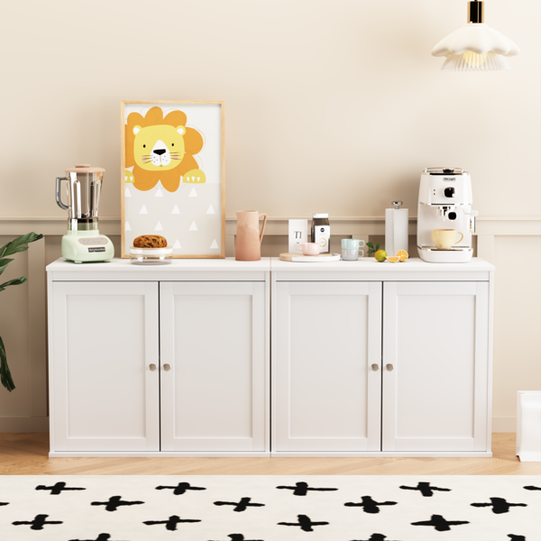 Kitchen Storage Cabinet with Double Doors, Coffee Bar Cabinet with Adjustable Shelves, Sideboard Buffet for Dining Room, Living Room or Entryway, Modern White Cupboard-17