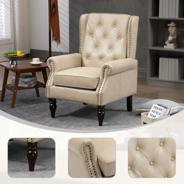 Wood Frame Armchair, Modern Accent Chair Lounge Chair with Sturdy Wood Legs for Living Room Bedroom (Camel PU)-1