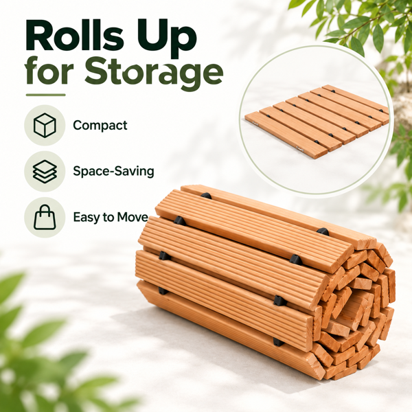 366 x 43 cmRoll-Out Wooden Walkway Mat, 1.5 cm Thick Portable Garden Pathway, Outdoor Wooden Boardwalk Path for Yard, Lawn, Beach, Patio and Camping-2