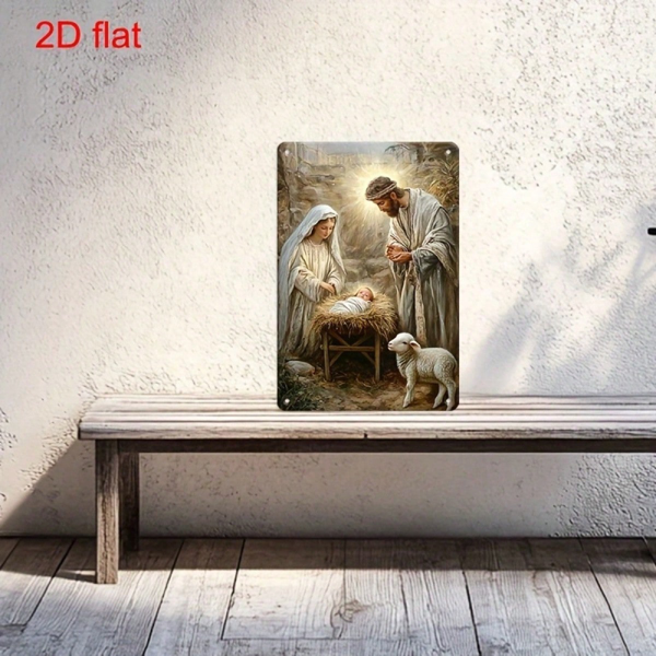 CIFbuy 复古金属圣诞马槽壁饰 7.9×11.8英寸，圣诞挂饰牌（TikTok, temu 自提物流）-4